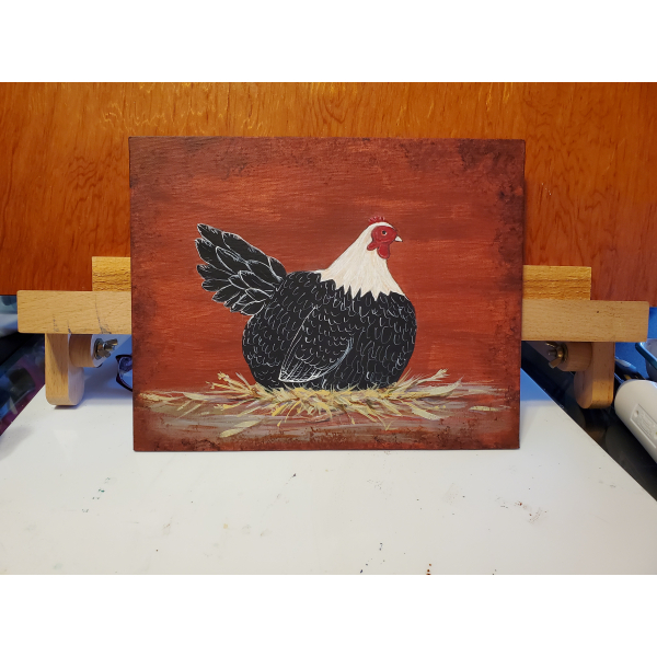 Hen painting on my workspace