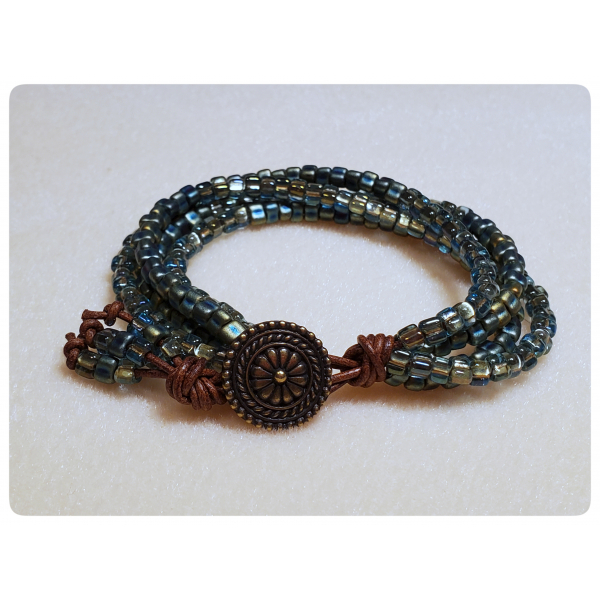 Gypsy Wildflower Bracelet in Sage Colorway with Leather and Beads