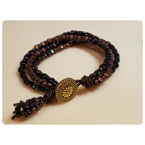 Gypsy Wildflower Bracelet in Spice Colorway with Leather and Beads