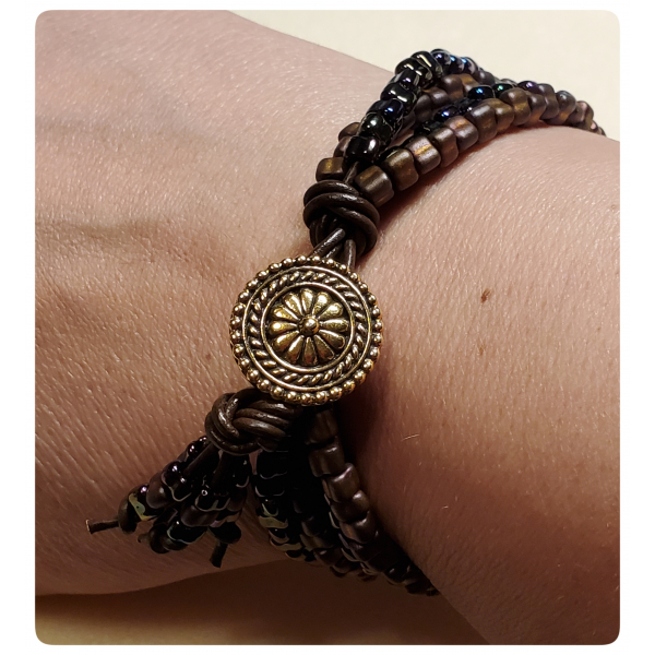 Bali Button Closure - Gypsy Bracelet in Spice Colorway with Leather and Beads