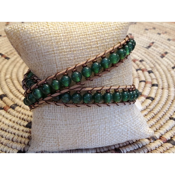 Double Wrap Green Agate Beads