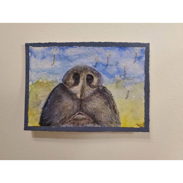 Original ACEO - Dog Nose Watercolor, 'Nose Up!', ATC Size Small Painting