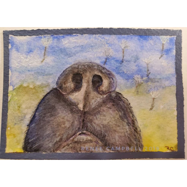 Original ACEO - Dog Nose Watercolor, 'Nose Up!', ATC Size Small Painting