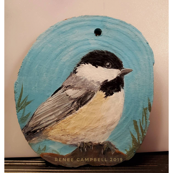 Ornament - "Chickadee" Chickadee on Wood Slice Home Decor, Christmas, Ornament
