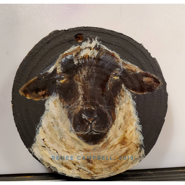 Example Ornament - Sheep on Wood Slice Home Decor, Christmas, Ornament