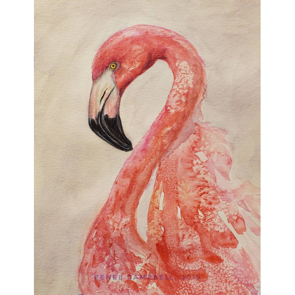 Original "Fluid Flamingo," Loose Watercolor, Mixed Media 9x12 Painting