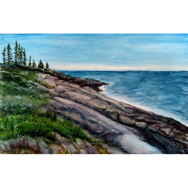 Original “Rocky Shore, Pemaquid Point, Maine” Watercolor Painting by Renee Campb