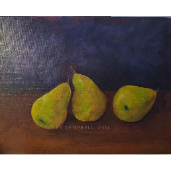 Original Dancing Pears, Acrylic by Renee Campbell, 8" x 10" Painting, Still Life