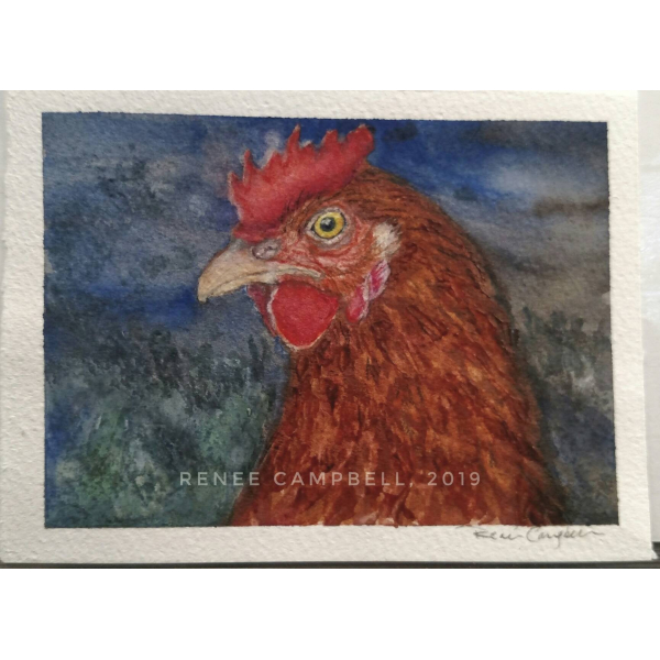 Original "Evening Hen," Watercolor, Mixed Media Small Painting