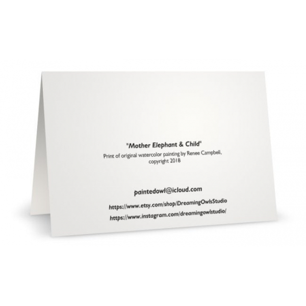 Back of Elephant Mother & Child Artwork Print Card