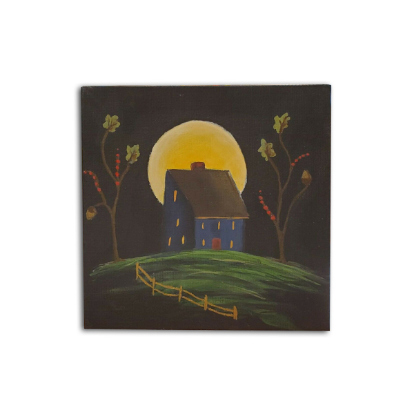 Blue Salt Box with Moon Painting