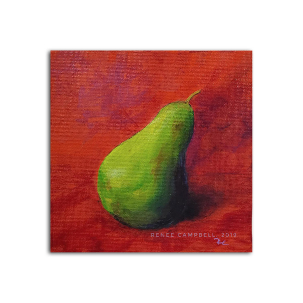 Contrasting Pear, Acrylic by Renee Campbell, 6" x 6" Painting, Still Life