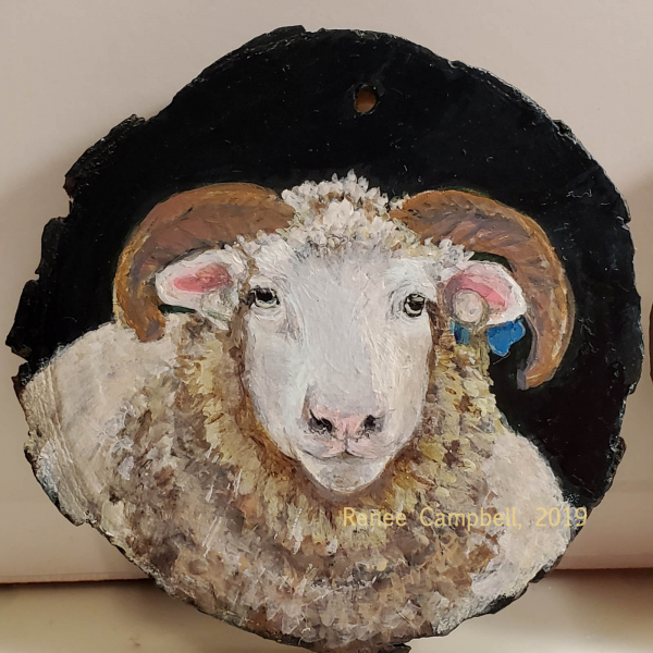 Custom Horned Dorset Sheep Portrait Ornament, Sheep #2, Ewe