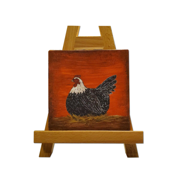 Prim Laying Hen Painting on Easel