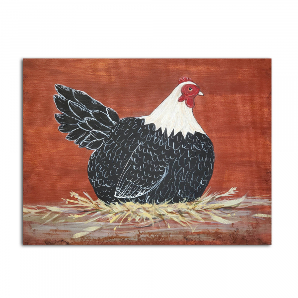 Country Prim Laying Hen, 8 x 10 Painting