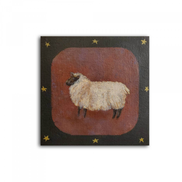 Shetland Sheep, Primitive Style, 6x6 Canvas Panel