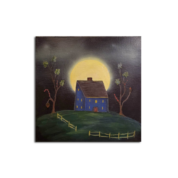 Misty Moon and Blue Saltbox House
