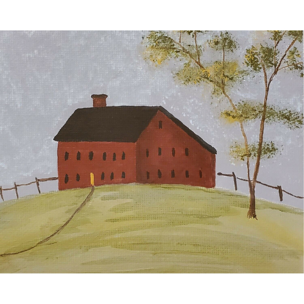 Red Meeting House Painting on Board, Close Up