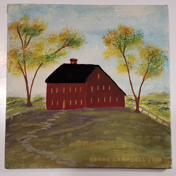 Red Meeting House on Hill, Home Decor Painting