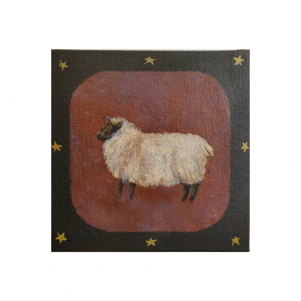 Shetland Sheep, Primitive Style, 6x6 Canvas Panel