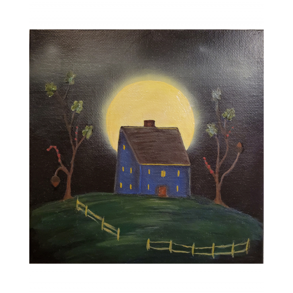 Full view of Misty Moon Blue Saltbox Primitive House
