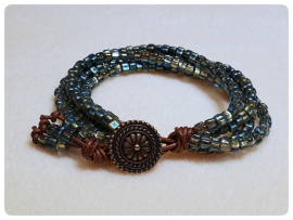 Gypsy Wildflower Bracelet in Sage Colorway with Leather and Beads