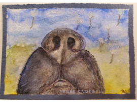 Original ACEO - Dog Nose Watercolor, 'Nose Up!', ATC Size Small Painting