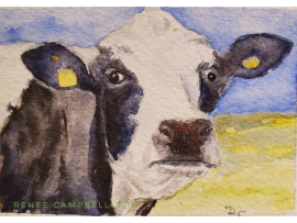 Original Miniature - Cow Watercolor, ACEO ATC Size Small Painting