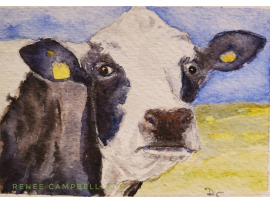 Original Miniature - Cow Watercolor, ACEO ATC Size Small Painting, Portrait by Renee Campbell Original Miniature - Cow Watercolor, ACEO ATC Size Small Painting