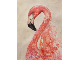 Original "Fluid Flamingo," Loose Watercolor, Mixed Media 9x12 Painting