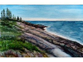 Original “Rocky Shore, Pemaquid Point, Maine” Watercolor Painting by Renee Campb