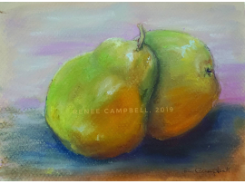 Original Pears Study, Pastel Painting by Renee Campbell, Small 5" x 7" Drawing