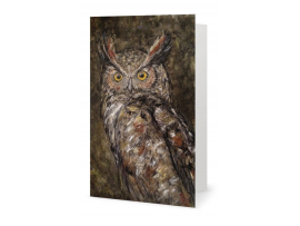 Card - Night Owl by Renee Campbell Card - Great Horned Owl Art Print, 7" x 5"