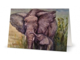 Elephant Mother & Child, Artwork Print, Blank Greeting Card Elephant Mother & Child, Artwork Print, Blank Greeting Card by Renee Campbell