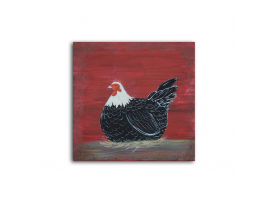 Country Primitive Laying Hen Painting Country Prim Laying Hen with Barn Red Background