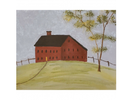 Red Meeting House Painting on Board, Close Up
