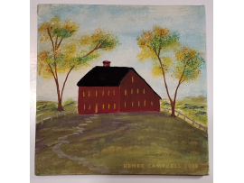 Red Meeting House on Hill, Home Decor Painting