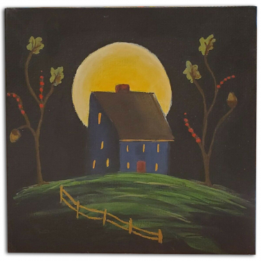 Blue Salt Box House in Moonlight Blue Salt Box House in Moonlight