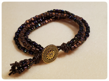 Gypsy Wildflower Bracelet with Spice Brown Beads and Greek Leather