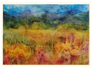 Original "Fantasy Meadow," Watercolor & Mixed Media Small Painting, 5" x 7"