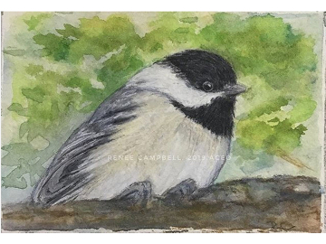 Original ACEO - Chickadee Watercolor, Small Painting