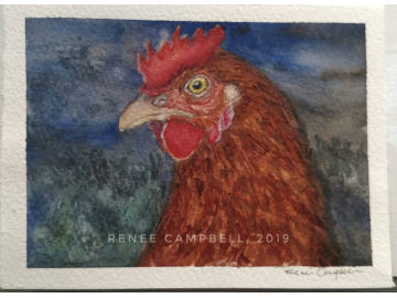 Original "Evening Hen," Watercolor, Mixed Media Small Painting