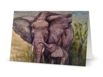 3 Pk of Cards - Mother Elephant and Child Art Print, 5" x 7"