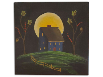 Blue Salt Box House in Moonlight