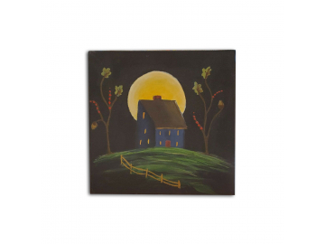 Custom Blue Saltbox House with Moon - Small 6" x 6" Painting