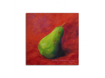 Contrasting Pear, Acrylic 6" x 6" Painting, Still Life