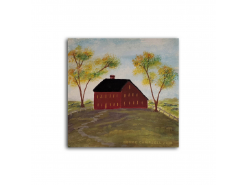 Americana Red Meeting House on the Hill - Small 6" x 6" Painting