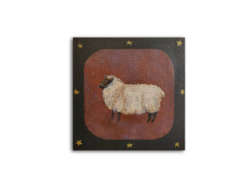 Shetland Sheep Ewe, American Folk Art Small Painting, 6x6 Acrylic