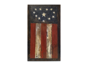 Heart Flag Prim Painting on Wood Plank Plaque